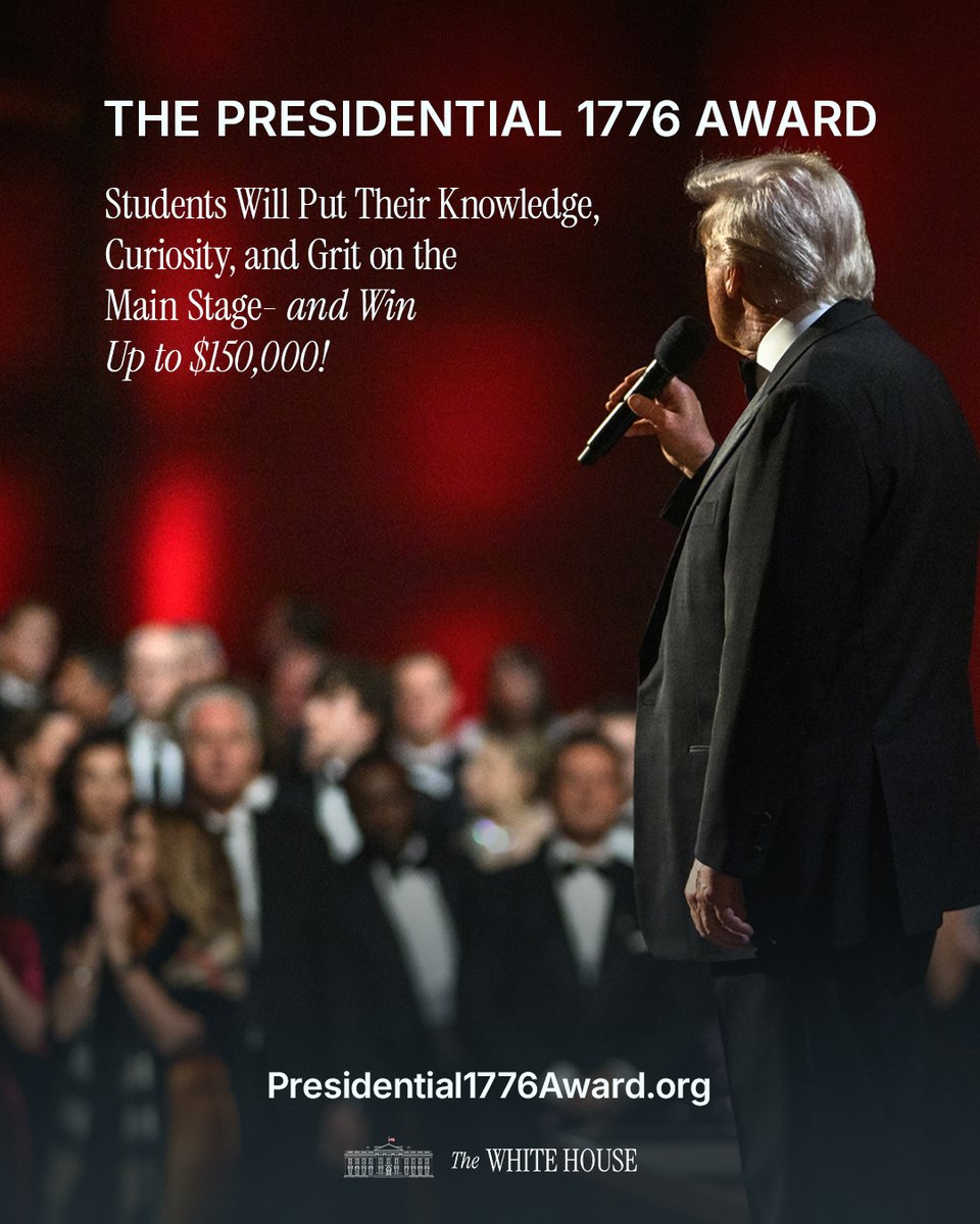 🔥Ready to compete on a national stage?

Enter the Presidential 1776 Award Contest and showcase your knowledge, curiosity, and grit for a chance to win up to $150,000! 

Open to students in grades 9–12➡️ presidential1776award.org