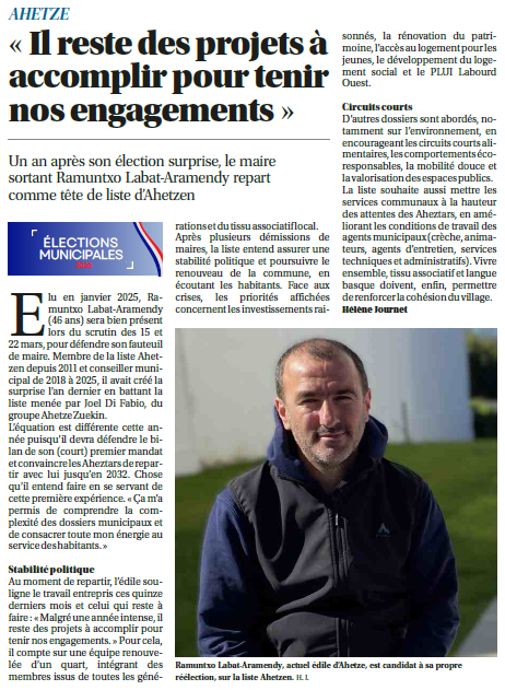 (EUS ) atzoko SUD-OUEST egunkarian plazaratu den artikulua, irakurte on eta ez duda gurekin harremanetan sartzea. Elkarrekin lortuko dugu !

(FR) article paru dans le journal SUD-OUEST hier, bonne lecture et n'hésitez pas à nous solliciter. Ensemble nous allons y arriver !