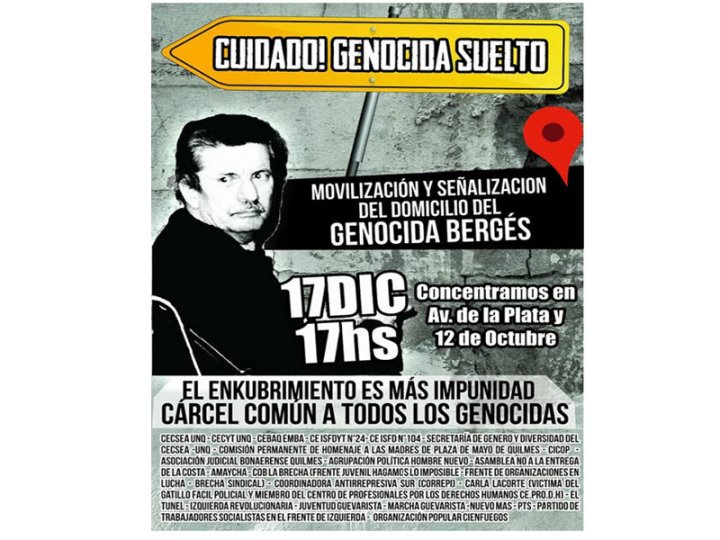 Murió el genocida  apropiador de bebés Jorge Antonio Bergés. Médico de la policía Bonaerense que  controlaba la picana que se aplicaba a los detenidos y asistía los partos de las mujeres en el circuto Camps  incluído el Pozo de Banfield donde mi mamá estuvo secuestrada embarazada