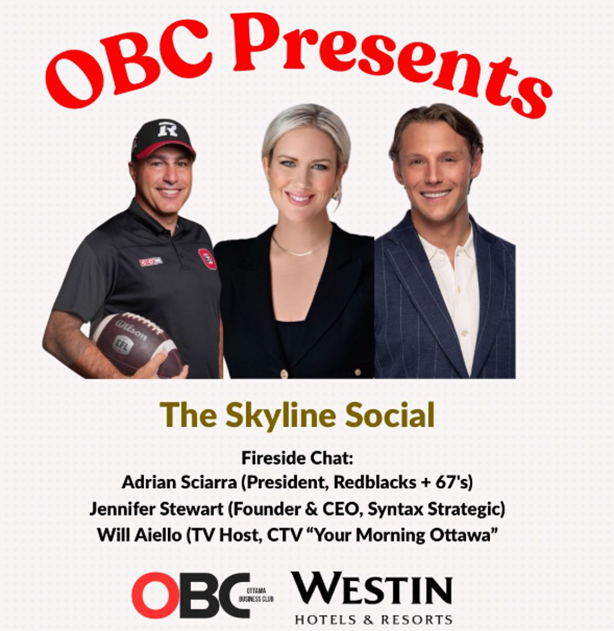 CFRAOttawa's tweet photo. Join Ottawa Business Club for The Skyline Social!

A great way to build connections within the community! Get your tickets now before they sell out! 
 
📍Westin Hotel @venuetwentytwo 
🗓️ Tuesday, February 17, 2026 
⏰ 5:30-10:00 PM
🎟️ Tickets: https://t.co/P5pmj7Ah4i https://t.co/ksCQSl5iup
