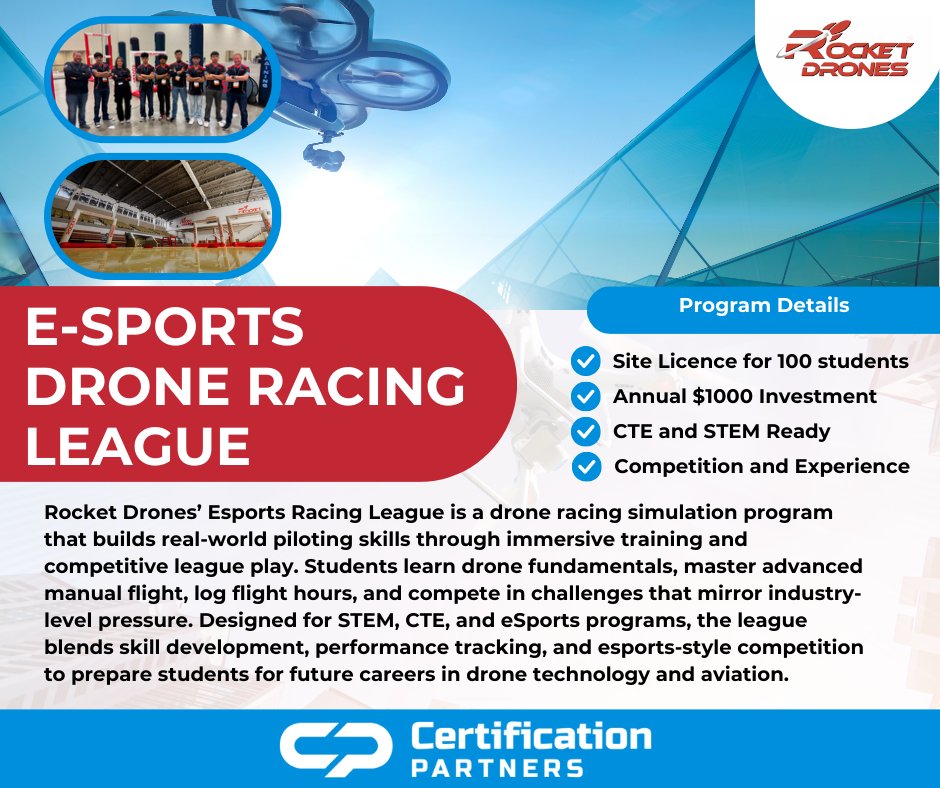 CIWCertified's tweet photo. The Rocket Drones Esports Racing League helps schools deliver drone piloting experience through immersive simulation and competition—perfect for STEM, CTE, and esports programs. Career-focused and classroom-ready.

📩 Message us to learn more
#DroneRacing #Esports #STEM #CTE #CIW https://t.co/HwN1yFa2cI