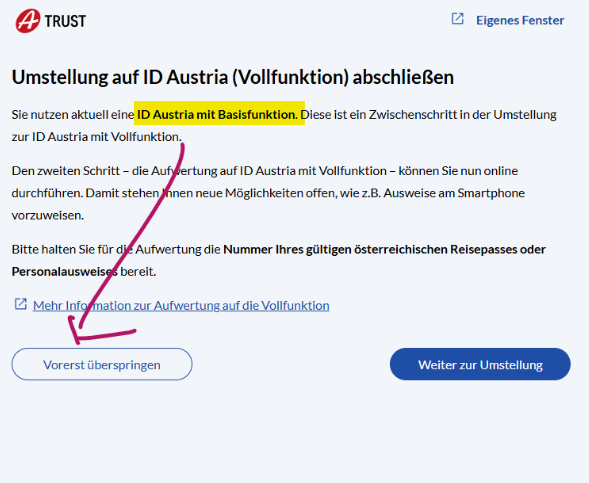 🇦🇹 ID-Austria: Dieser Staat ist für mich nur mehr Abschaum und ein Fake News Verbreiter

EIN FÜR ALLE MAL ❗️
Die ID Austria mit Basisfunktion kann weiterhin ohne Smartphone‑App betrieben werden — also z. B. mit:

᛫ Handy‑Signatur + TAN per SMS

᛫ TAN am Telefon (Sprach-TAN)