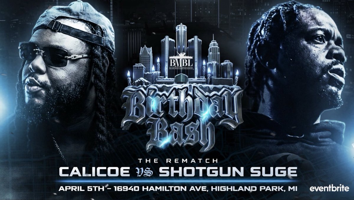 binspawn's tweet image. BMBL Announces @TheReal_Calicoe Vs @RealShotgunSuge Rematch in DETROIT!🔥🔥 

How do we feel about this matchup?