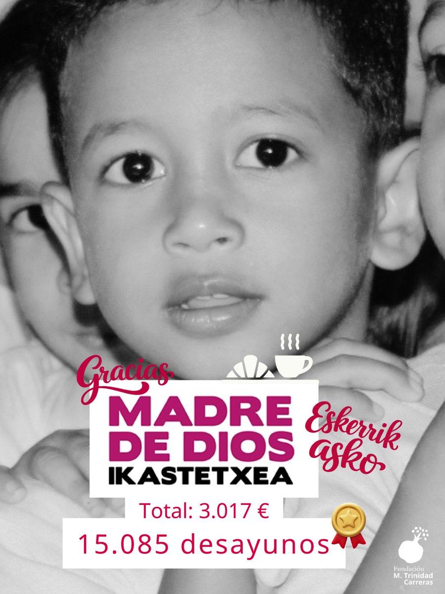 Gracias al colegio <a href="/MadredeDiosIkas/">Madre de Dios Ikastetxea</a> por su iniciativa de desayunos semanales para niños y niñas de Timor. 1€ = una semana de desayuno. Resultado: 3.017€ y 15.085 desayunos. ¡Gracias! !Eskerrik asko!