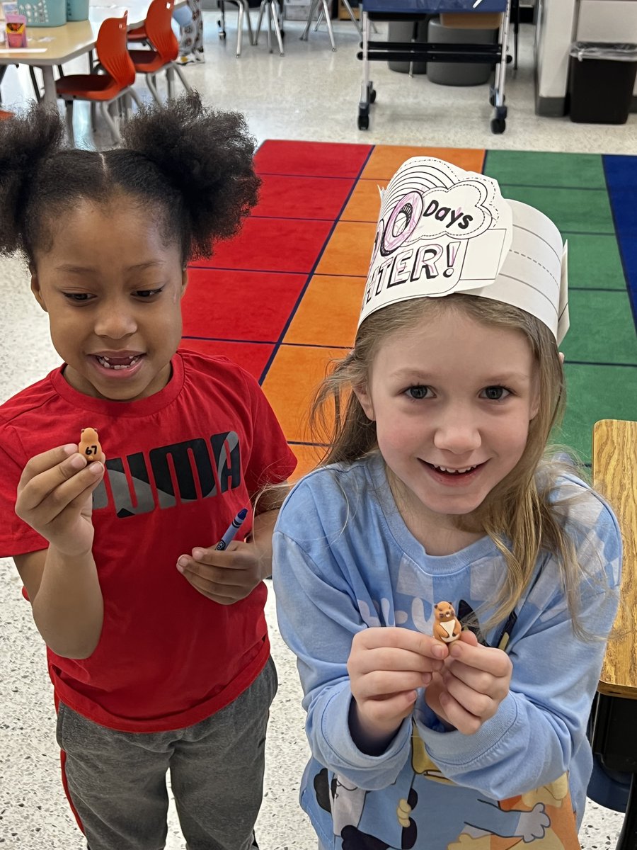 WoodchuckWorld's tweet photo. Happy 100th Day of School at Woodstock Elementary! 🪵📚100 days wiser! 💯 Happy 100th Day to our Woodstock Elementary family. Ms. Kerrigan and Ms. Chandler are celebrating in style! How many of the 100 hidden Woodchucks did you find today? 🪵👀 #100DaysOfSchool 
#WoodstockProud https://t.co/rzcKLBmn8f