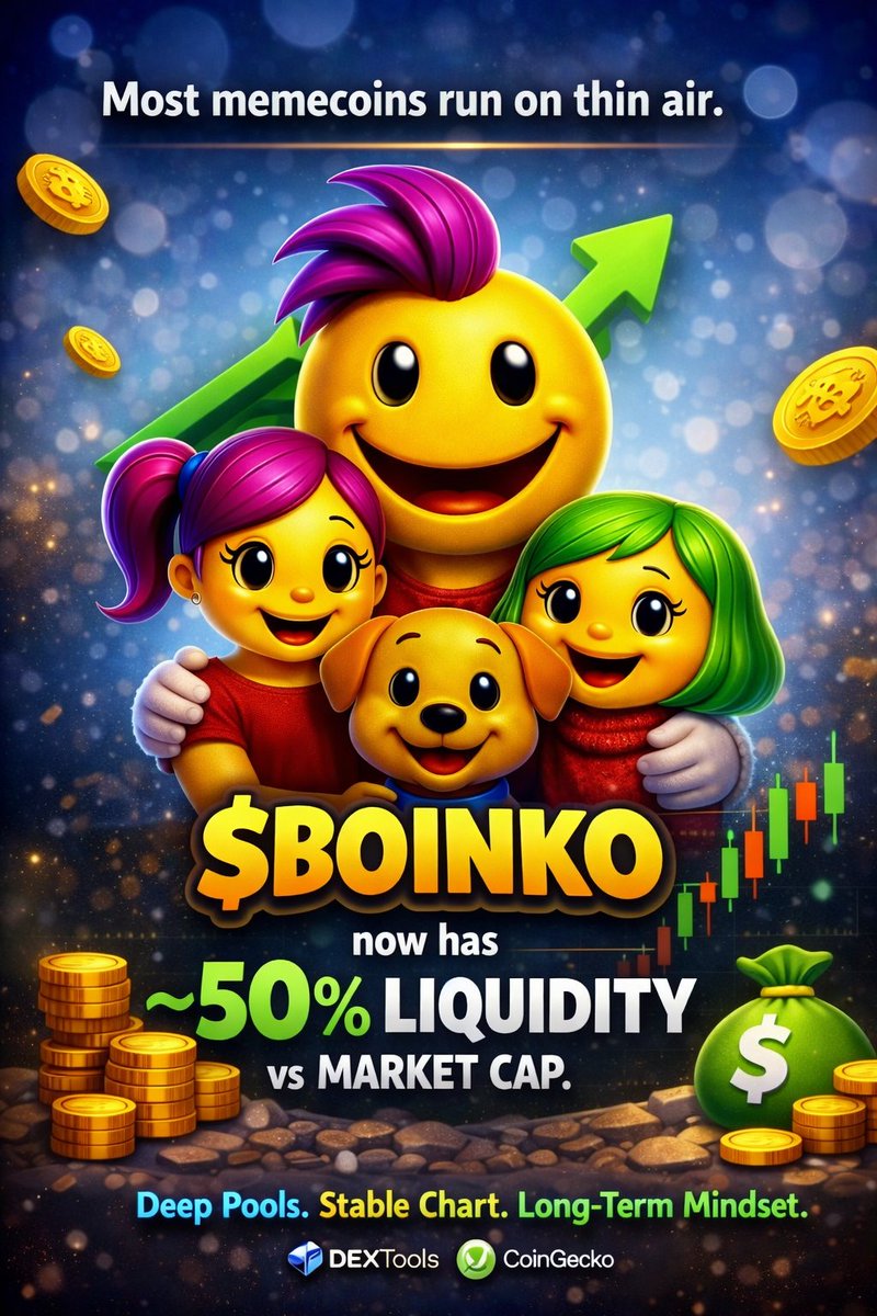 Most memecoins run on thin air.
 $BOINKO now has ~50% liquidity vs market cap.
Deep pools. Stable chart. Long-term mindset.