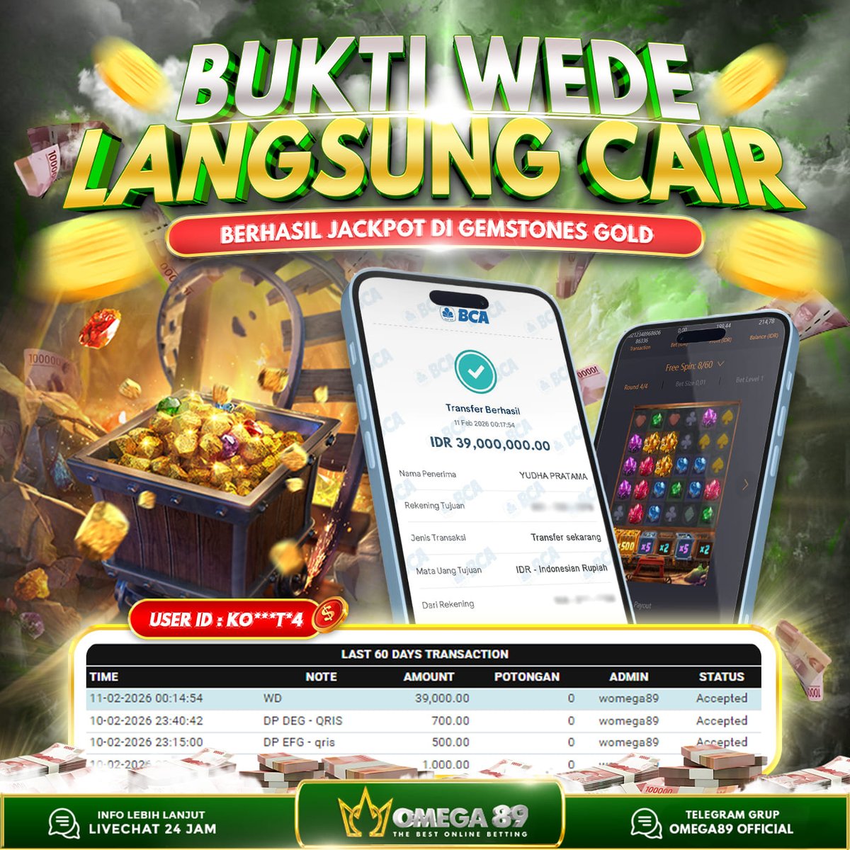 omega89rt's tweet photo. OMEGA89 JACKPOT DI GEMSTONES GOLD Rp.39.000.000,- LUNAS!!
💸💸

✅ Withdraw Cepat
✅ Bukti Transfer Nyata
✅ Menang Berapapun Pasti Dibayar

Raih JP nya sekarang juga bersama OMEGA89!

🌐 https://t.co/e2ytpGx1Z9

#Omega89 #Omega89login #Omega89rt #Slotomega89 #Jackpot https://t.co/H1QUD3R3gq