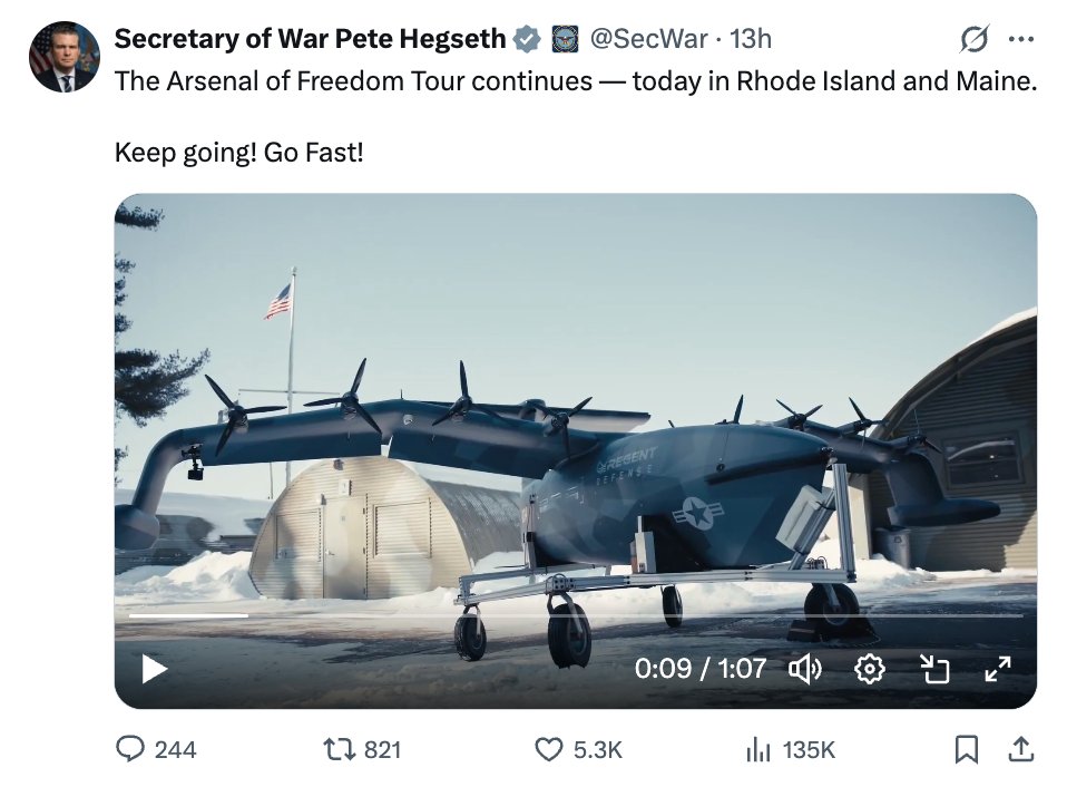 Hard not to get excited when Seagliders are headlining <a href="/SecWar/">Secretary of War Pete Hegseth</a>'s Rhode Island highlight reel!

Epic day for defense tech in the Ocean State yesterday - 

and <a href="/regentcraft/">REGENT</a>'s autonomous drone 'Squire' was at center stage

Working hard to deliver this high speed platform to DoW