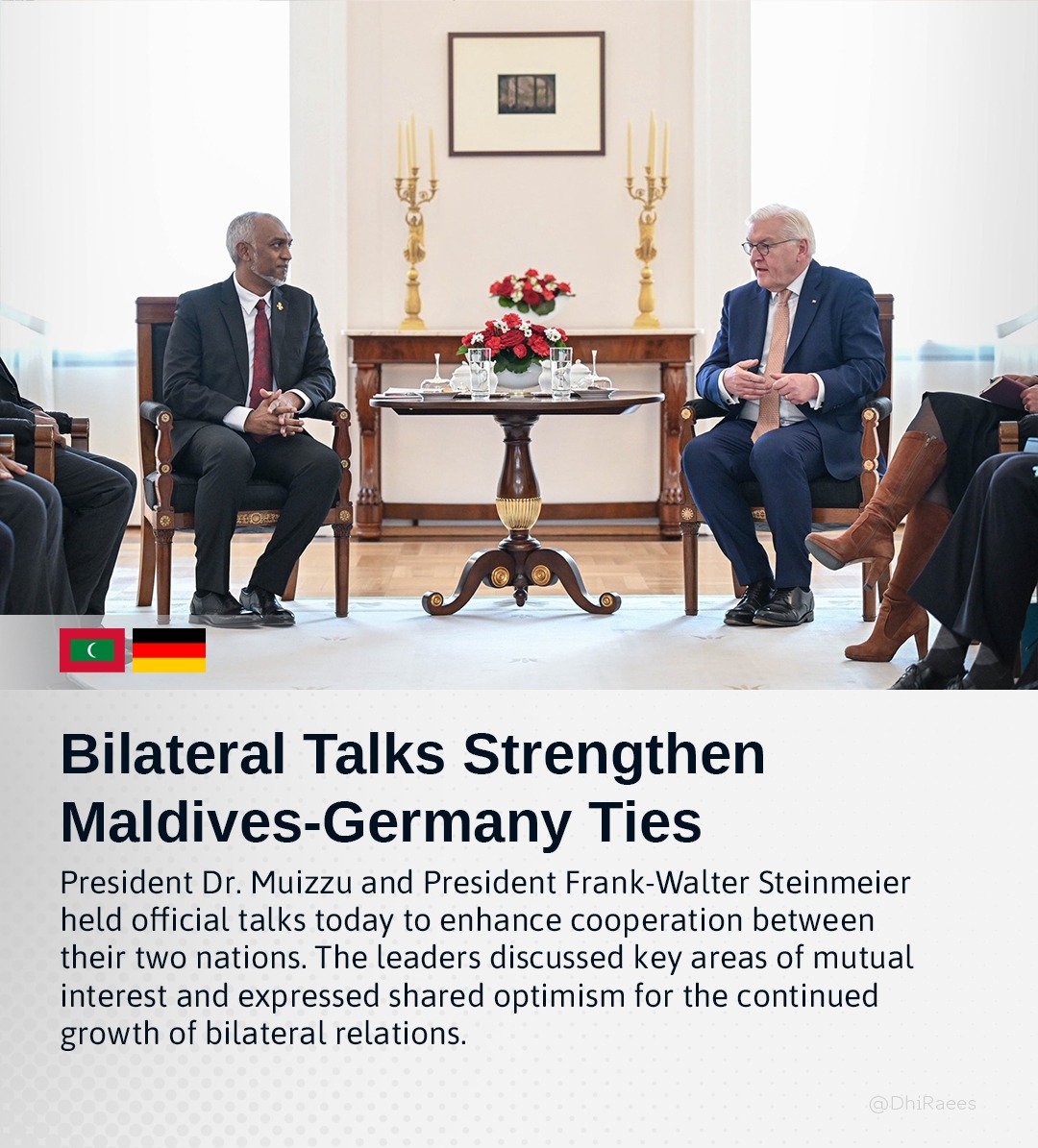 Bilateral Talks Strengthen Maldives-Germany Ties.

🇲🇻🇩🇪
<a href="/MMuizzu/">Dr Mohamed Muizzu</a>
#MaldivesGermany