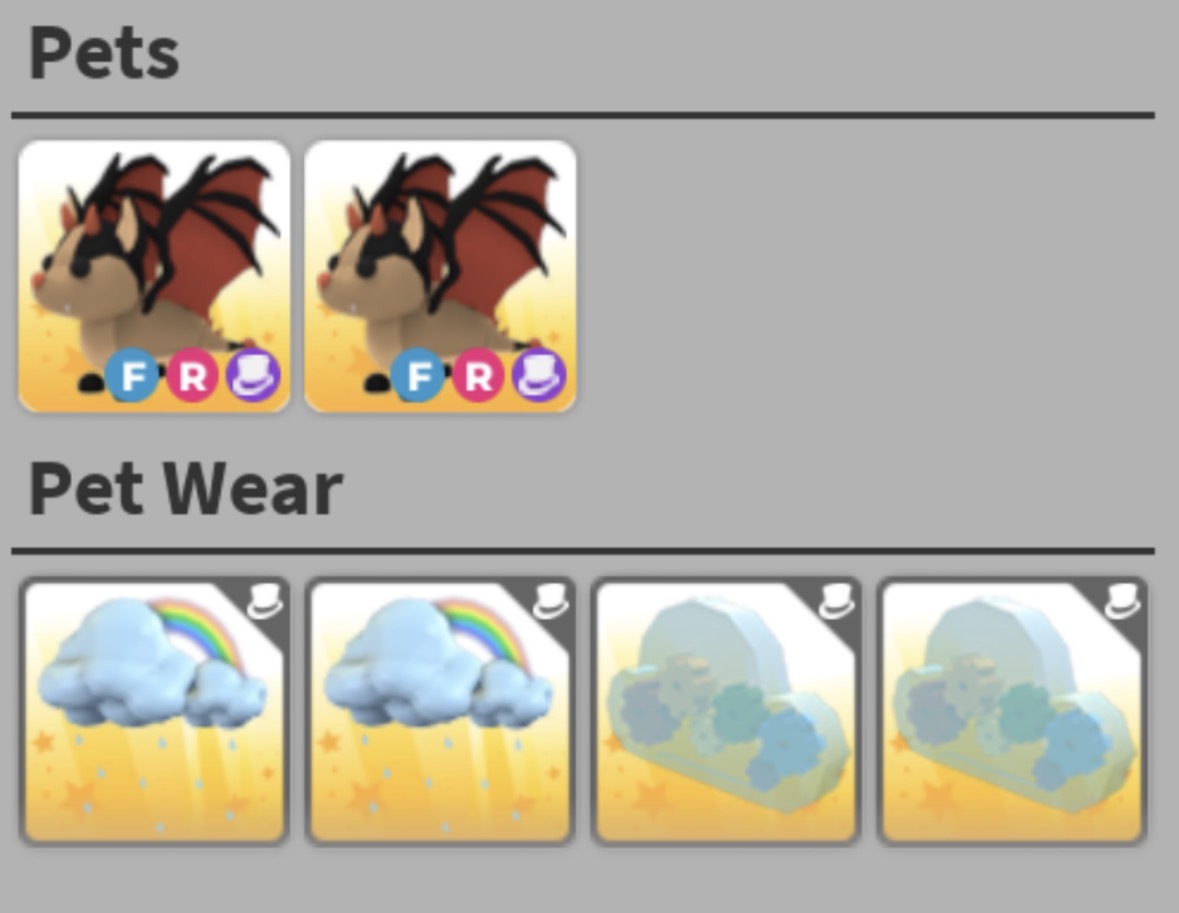 selling for AMAZON / SPOTIFY GIFT CARDS (bats for amazon gcs only, the rest can be spotify or amazon too) 

fr bat dragon - $250 each, $400 for both

rain cloud hat - $10 each, $16 for both

rainbow maker - $30 each, $50 for both

(full inventory in thread)