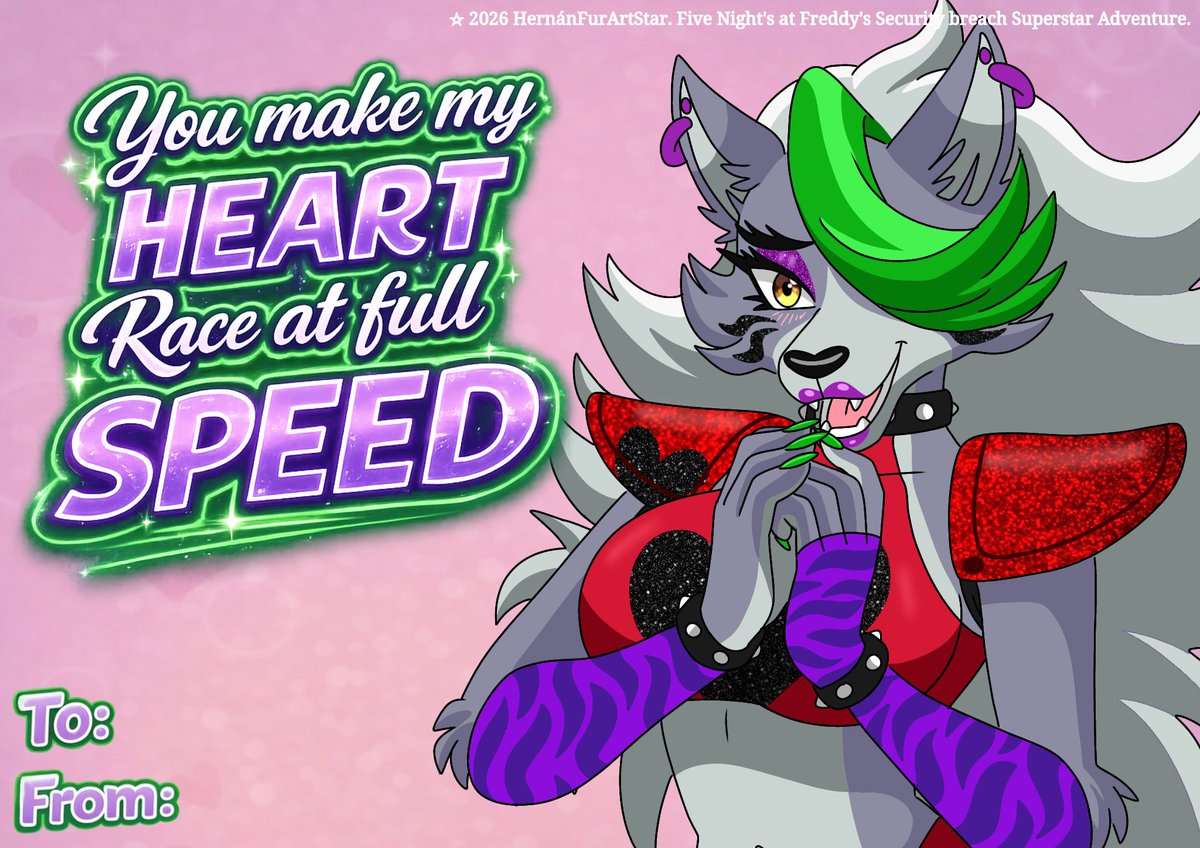 hernan_star's tweet photo. Tarjetita de San Valentín de Roxanne Wolf! 🐺 💕 

(Tarjetitas de los personajes por si quieres darle una a tu personita especial 😉🐻💕)

#FNAF #fnafsb #fnafsecuritybreach #SuperstarAdventure #roxannewolf #furryfandom #furryart #ValentinesDay2026 #love https://t.co/RJz7Y5vgXA