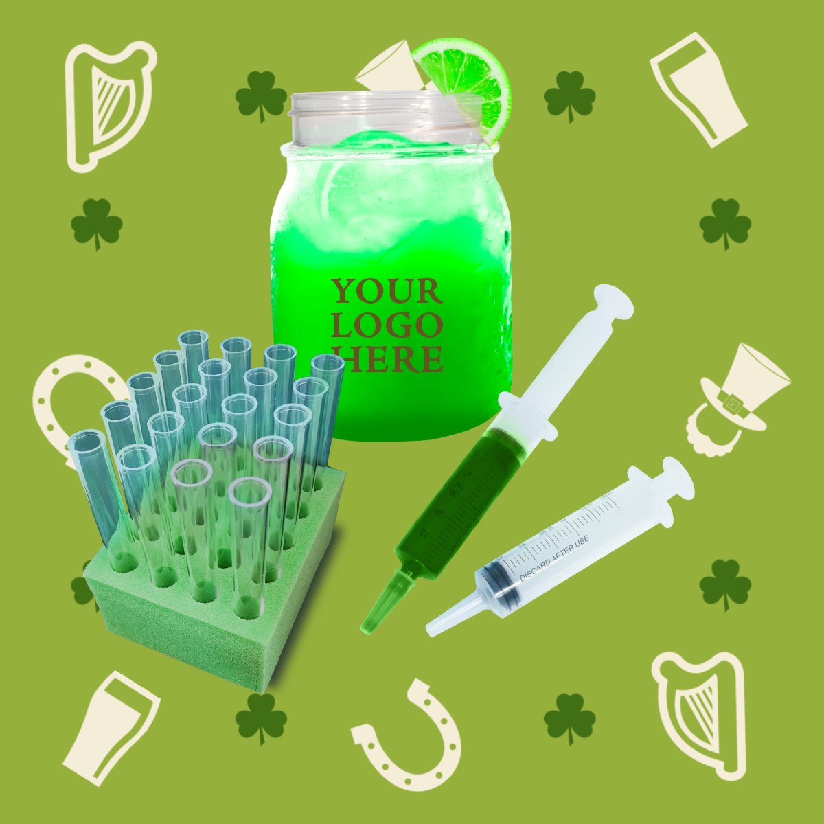 You're in luck! We have the perfect drinkware for your St. Patrick's Day party!  And you can print with your logo. We can even print with gold ink ( on most items ). Shop now: Tooters.com