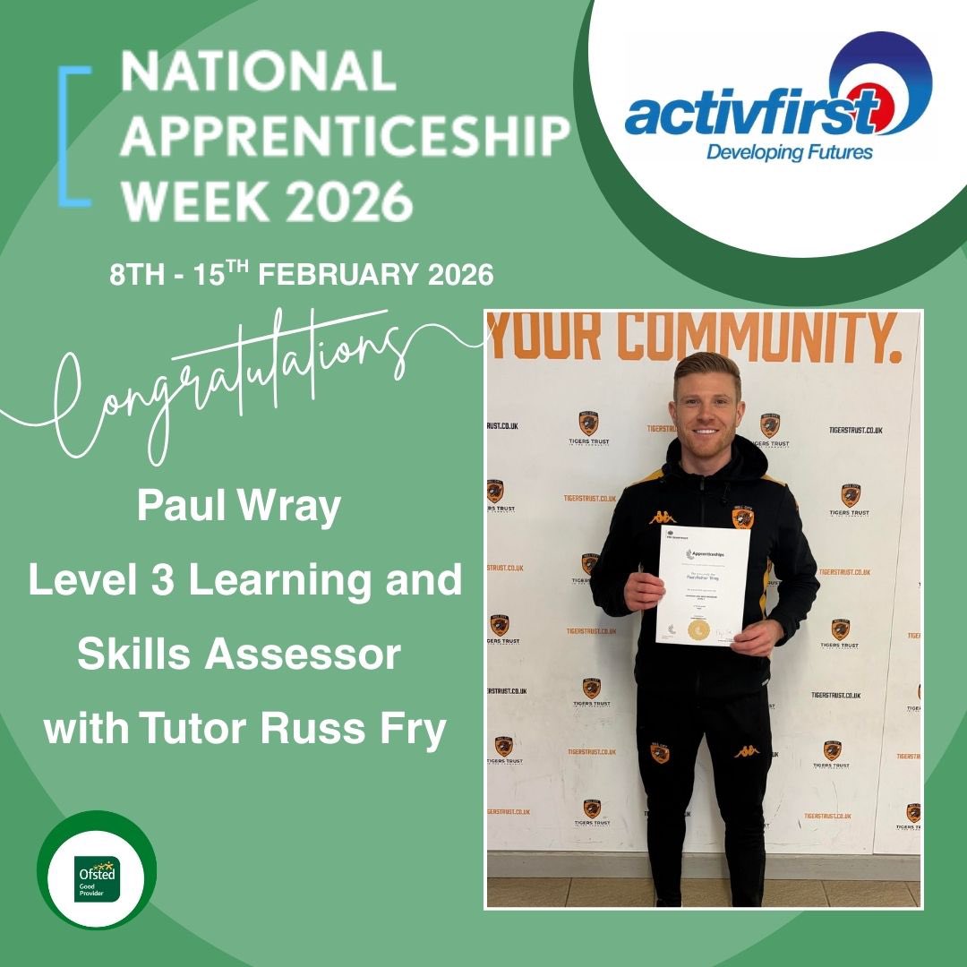 National Apprenticeship Week 2026.  

Paul Wray completed his second apprenticeship with Activfirst and is now a Level 3 Learning and Skills Assessor. 

This was completed with the guidance of Activfirst Tutor Russ Fry.

🌐 activfirst.co.uk

#NationalApprenticeshipWeek