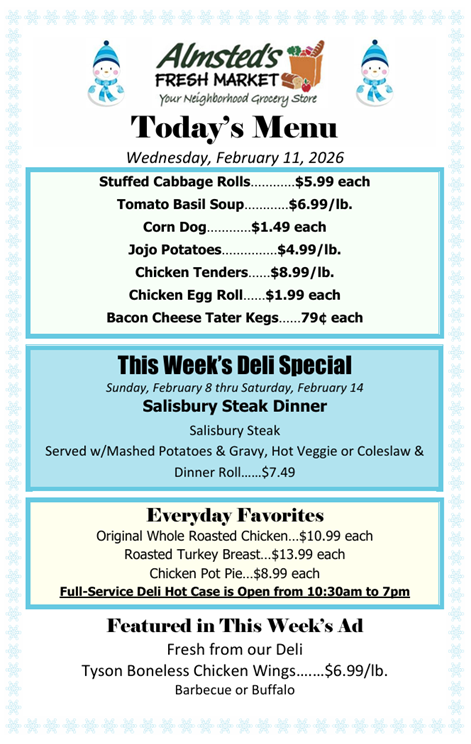 Make your day even better with a trip to our deli!

#deli #lunch #dinner #takeout 
#almstedsmarket #almsteds