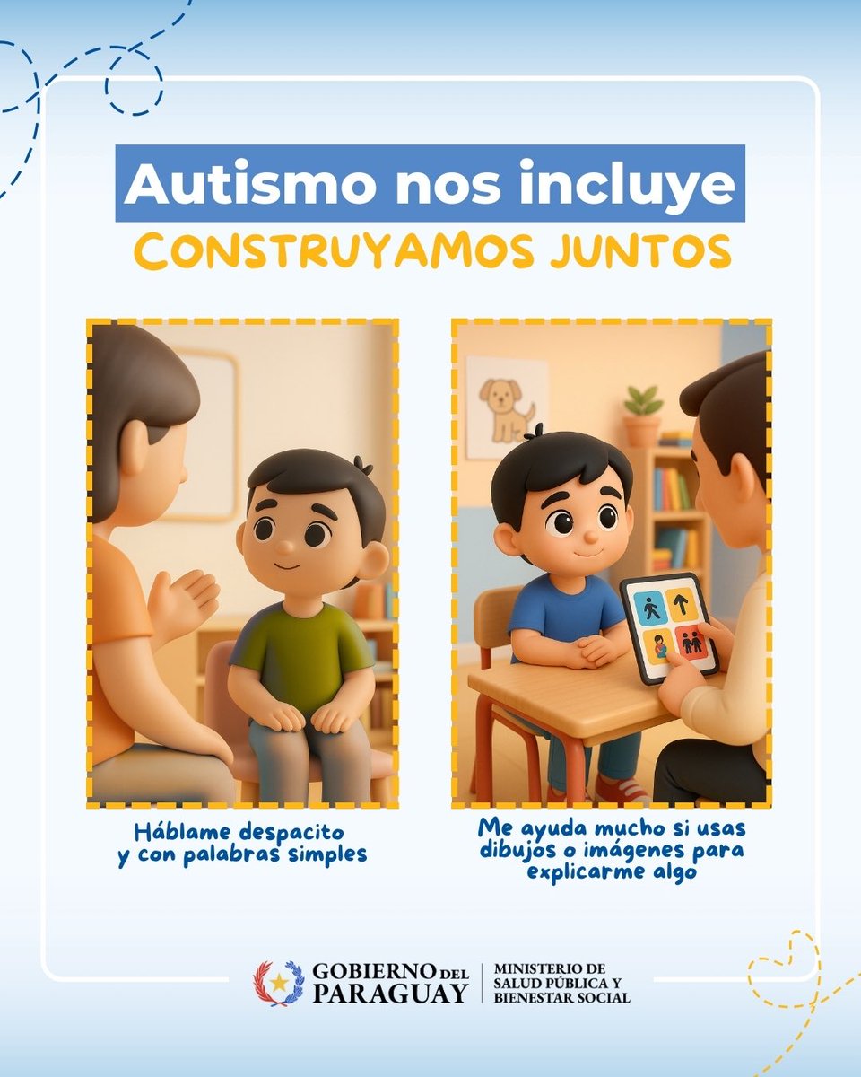 EL AUTISMO NOS INCLUYE A TODOS 

Cuando hablamos con personas con autismo, es importante usar un ritmo tranquilo y palabras simples: así facilitamos la comunicación y generamos confianza. ❣️