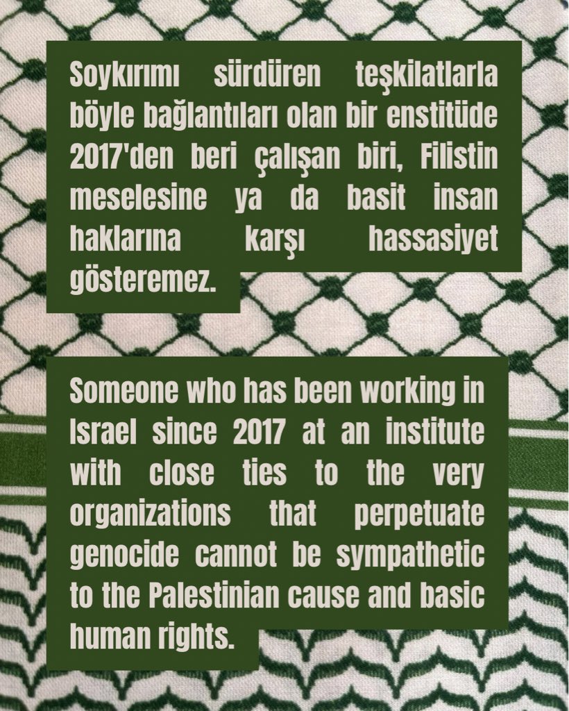 İsrail’da bulunan Weizmann Bilim Enstitüsü’nden çağırılan Baran Eren yarın okulumuza seminer vermeye geliyor. Soykırımcı İsrail ve IDF ile işbirliği yapanların okulumuzda yeri yoktur. Herkesi yarınki semineri boykot etmeye çağırıyoruz. 
Filistin halkının yanındayız!