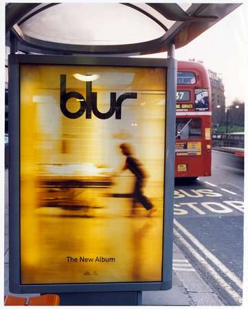 blur's self-titled album on a London bus stop in 1997.