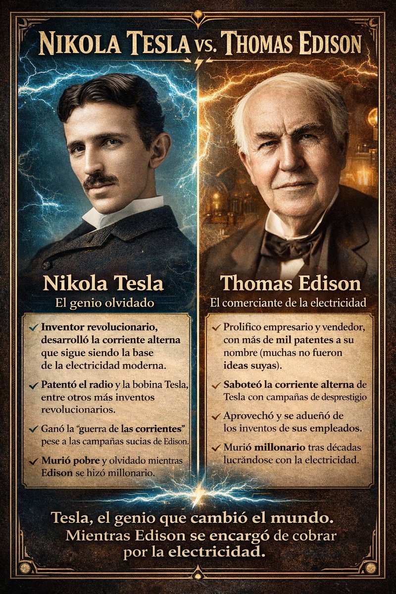 Entre los amantes de la ciencia, pocos debates generan más calor y polémica que aquel que compara a Nikola Tesla con Thomas Edison. #nikolatesla #thomasedison #ciencia #genios #invento

Más info en 👇
mysteryplanet.com.ar/site/nikola-te…