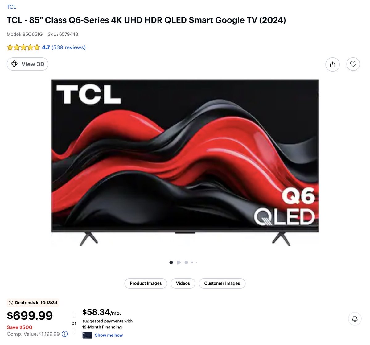 LordOfRestocks's tweet photo. 📺 TCL - 85" Class Q6-Series 4K UHD HDR QLED Smart Google TV (2024) now $699.99 via Best Buy

⬇️ 42% Price Drop

🔗 - https://t.co/XQf8K55B0b

#LRDeal | #AD https://t.co/o2GWKwkE4V