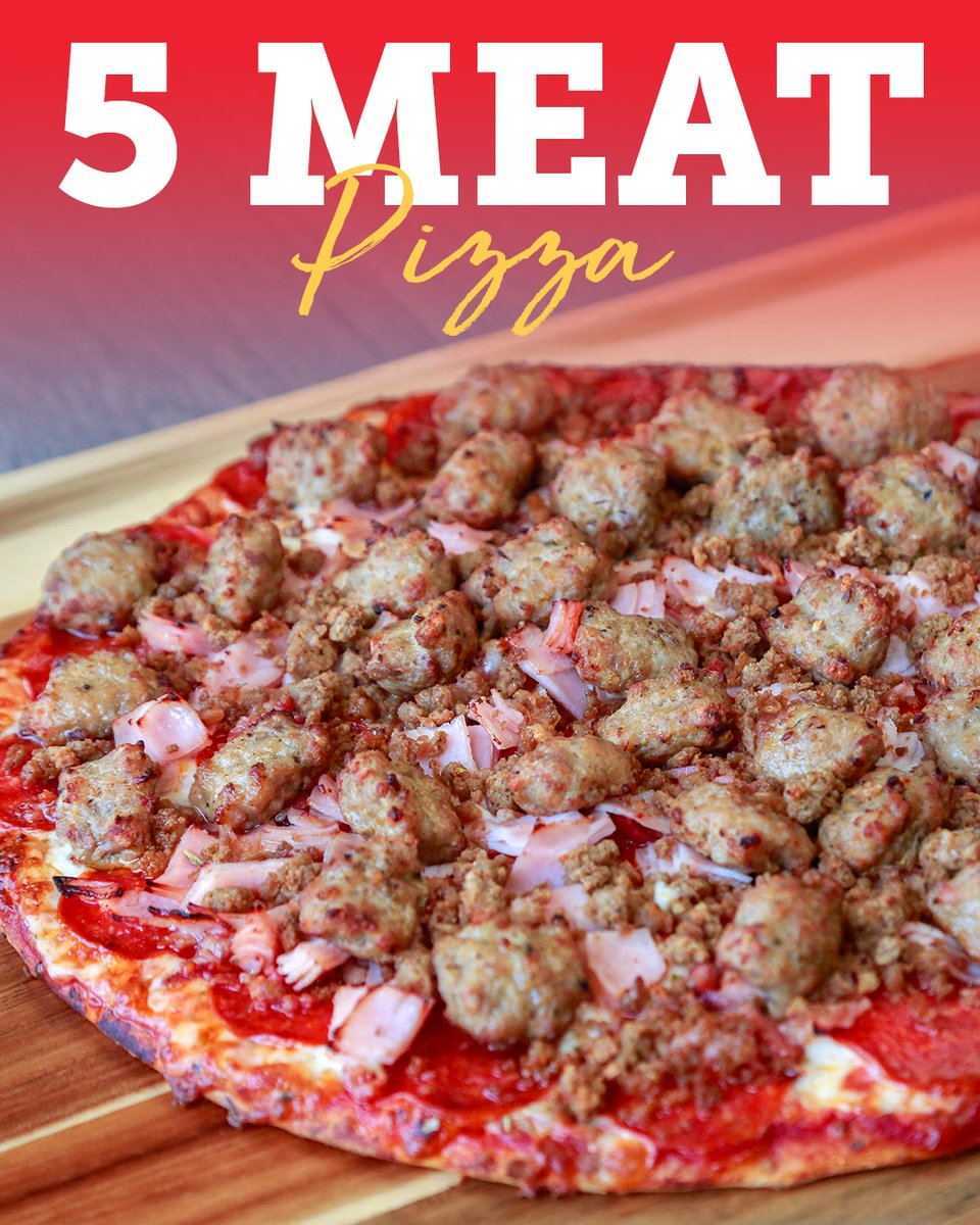 Meat, meat, meat, meat – and yes, MEAT. Our 5 Meat Pizza is any carnivore's dream. 🐷🔥
