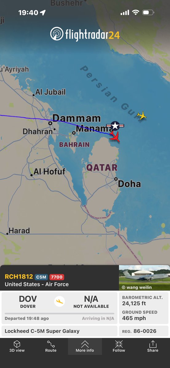 stunorth69's tweet photo. 🇺🇸 #USAF C-5M Super Galaxy
#AE0577 / 86-0026/REACH1812
Ramstein (ETAR)> 

Currently Squawking 7700 General Emergency over Qatar 
@ArmchairAdml @sipjack1776 @jamjake01 @Saint1Mil @Gh0str1dr91 https://t.co/Tu0Z5ubZJL