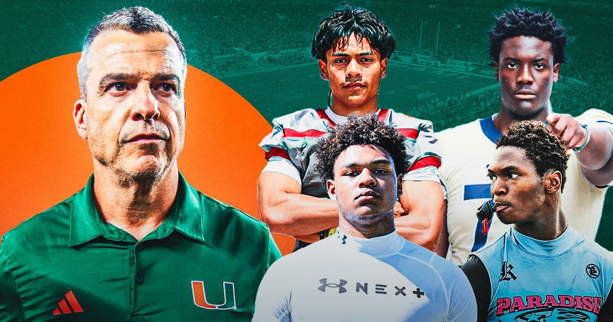 Rivals's tweet photo. Mario Cristobal and Miami are set up to make a run at the No. 1 overall recruiting class🙌

Rivals’ @SWiltfong_ has the latest as the Canes push for flips and lead for elite recruits…

Read: https://t.co/8nlqIToB63 https://t.co/9RuYOMJUUV