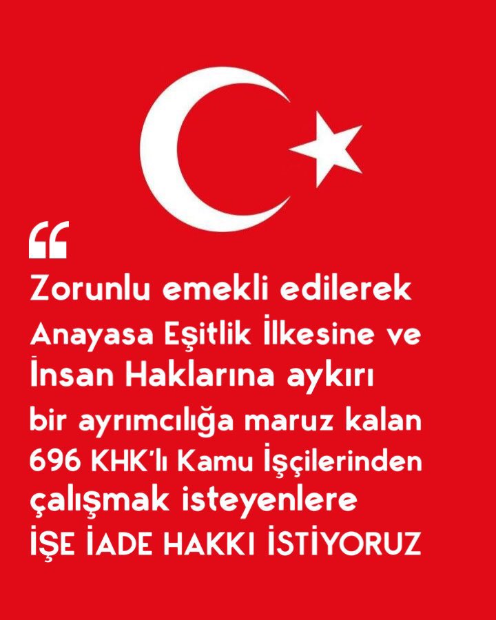696 sayılı KHK'nın geçici 23. Maddesi gereğince, kendi isteği dışında Genç yaşta Zorunlu Emekli edilen Kamu işçisi YASAL Düzenleme ile İŞE İADE bekliyor <a href="/RTErdogan/">Recep Tayyip Erdoğan</a> <a href="/isikhanvedat/">Prof. Dr. Vedat Işıkhan</a> <a href="/eczozgurozel/">Özgür Özel</a> <a href="/dbdevletbahceli/">Devlet Bahçeli</a> <a href="/erbakanfatih/">Dr. Fatih Erbakan</a> <a href="/MDervisogluTR/">Müsavat Dervişoğlu</a> #ZorunluEmekliyeİşeİadeHakkı
