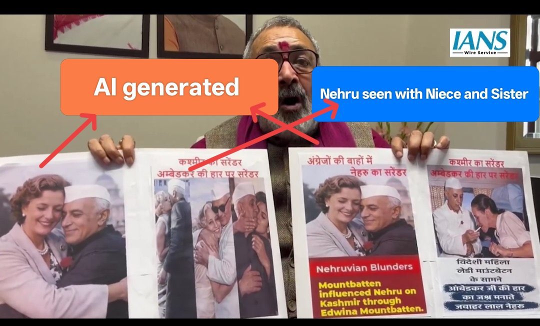 <a href="/ANI/">ANI</a> Union Minister <a href="/girirajsinghbjp/">Giriraj Singh</a> shares 6 images of Nehru. 
1st and 5th pics are AI generated. 

The 2nd image is of Nehru with sister Vijaylakshmi Pandit ( The pic is when She welcomed her brother to the  US in 1949) 

The 3rd image is of Nehru’s sister Vijaylakshmi Pandit once