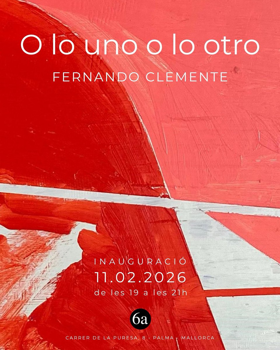 Fer_Clemente's tweet photo. Muy ilusionado con mi próxima exposición.

La inauguración será mañana miércoles a las 19:00 h en la galería 6A, Carrer de la Puresa 8, Palma de Mallorca

Una muestra que trata la duda no como un obstáculo, sino como un campo de posibilidades.
Estaré encantado de veros por allí! https://t.co/21ctvAnGOg