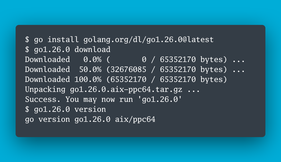 🌟 Go 1.26.0 is released!

📝 Release notes: go.dev/doc/go1.26

⬇️ Download: go.dev/dl/#go1.26.0

#golang