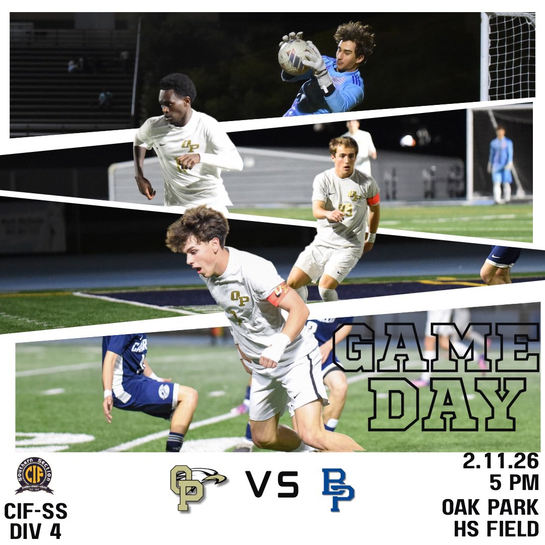 1st round of Division 4 CIF-SS playoffs!
<a href="/ophsboyssoccer/">Oak Park High School Boys Soccer</a> vs <a href="/BPHSathletics/">Baldwin Park HS Athletics</a> 
📆Wednesday 2/11/26
⏰5:00PM
📍OPHS - Eagle Stadium
<a href="/OPathletics/">Oak Park Athletics</a> <a href="/latsondheimer/">eric sondheimer</a> <a href="/EliavAppelbaum/">Eliav Appelbaum</a> <a href="/Tarek_Fattal/">Tarek Fattal</a> <a href="/LoviSports/">Dan Lovi</a> <a href="/PrepSoccer/">Prep Soccer ⚽️</a> <a href="/vcspreps/">VCS Preps</a> <a href="/vcsjoecurley/">Joe Curley</a> <a href="/ocvarsityguy/">Dan Albano</a> <a href="/JLA_Sports/">Jonathan Williams</a> <a href="/latimessports/">L.A. Times Sports</a>