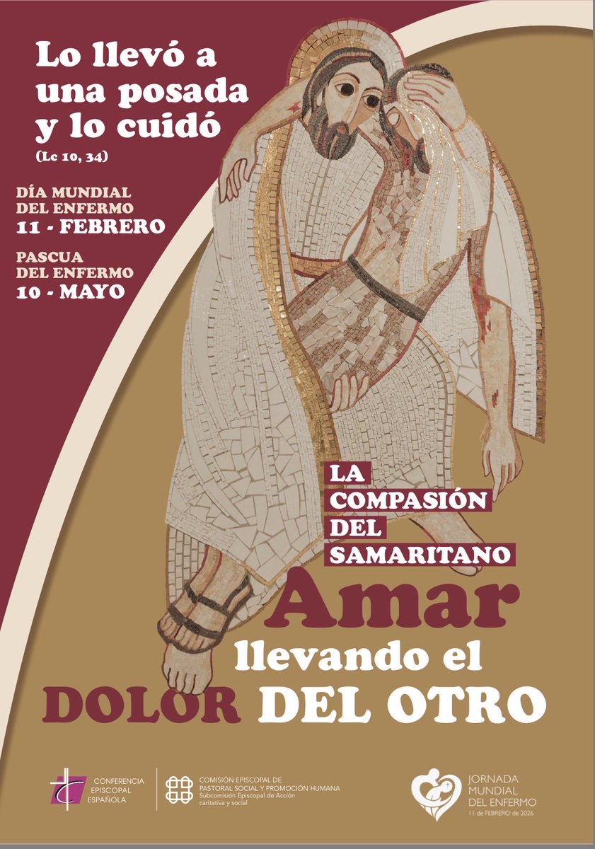 pastoralsaudemf's tweet photo. A compaixón do #Samaritano: amar levando a dor do outro”
O #Papa León XIV proponnos o acompañamento dos nosos #enfermos cun #AMOR entregado que se atreve, porque non pode pasar de largo, a cargar co #sufrimento do ferido, facéndonos #próximos e #compasivos https://t.co/Ix0B7nPsbD