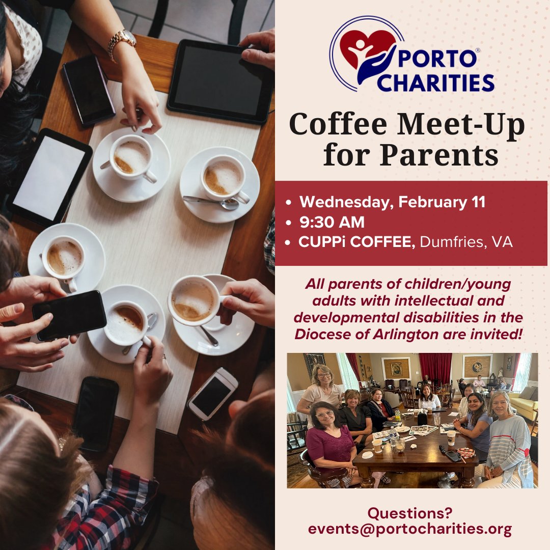 Our monthly parent coffee is tomorrow, Wed, 2/11! It’s a great time to grab a warm drink and connect with other parents. 

Where: Cuppi Coffee (16830 Dumfries Rd, Unit 120, Dumfries, VA 22025)
When: Wednesday, February 11 | Drop by anytime between 9:30 and 11:00 am @Cuppicoffee