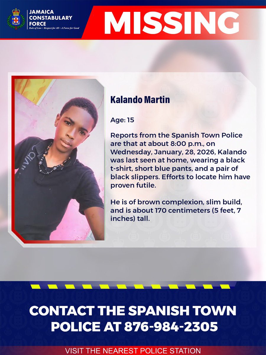 JamaicaConstab's tweet photo. Help us locate missing Kalando Martin. If you know his whereabouts, please call the Spanish Town Police or the nearest police station. 

#Missing #AnandaAlert https://t.co/x5RjetaOIY