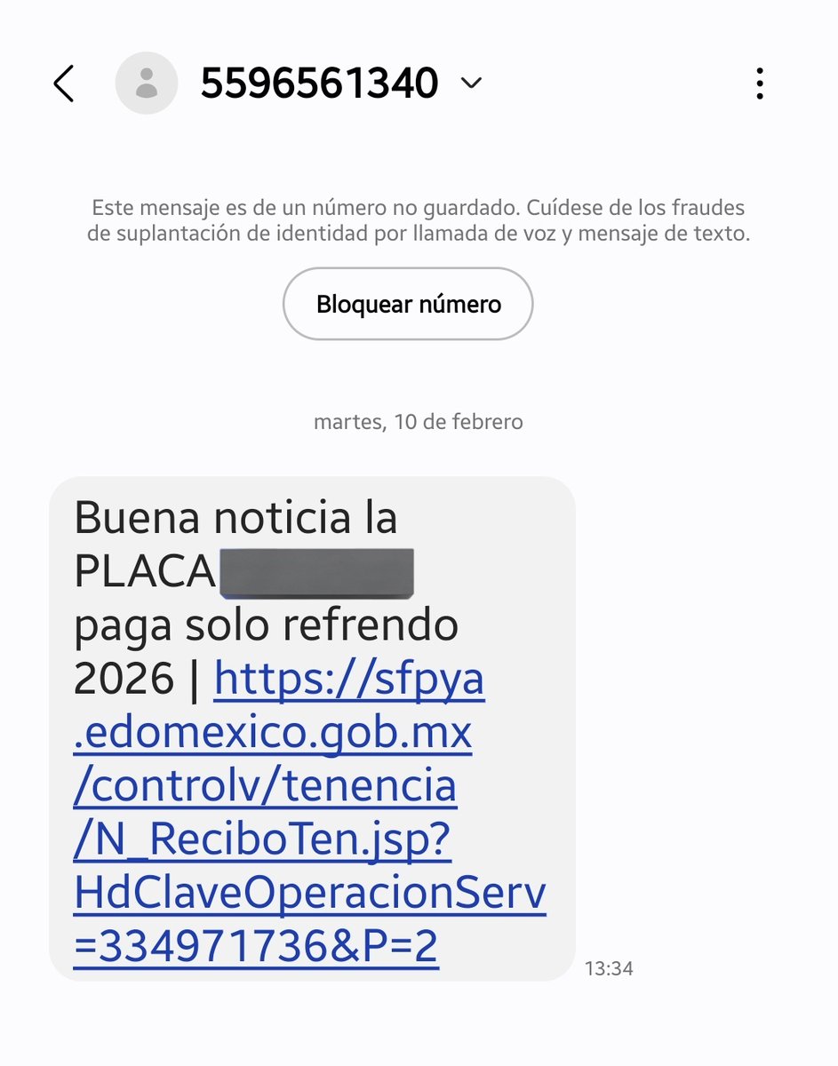 Ismarqui's tweet photo. @FinanzasEdomex  quería saber si este número del que recibí este SMS con una liga, tiene alguna relación con sus oficinas de recaudación, jamás me había llegado un mensaje así, recuerda haber registrado un número para algún trámite vehicular https://t.co/JhNXBmMHfJ