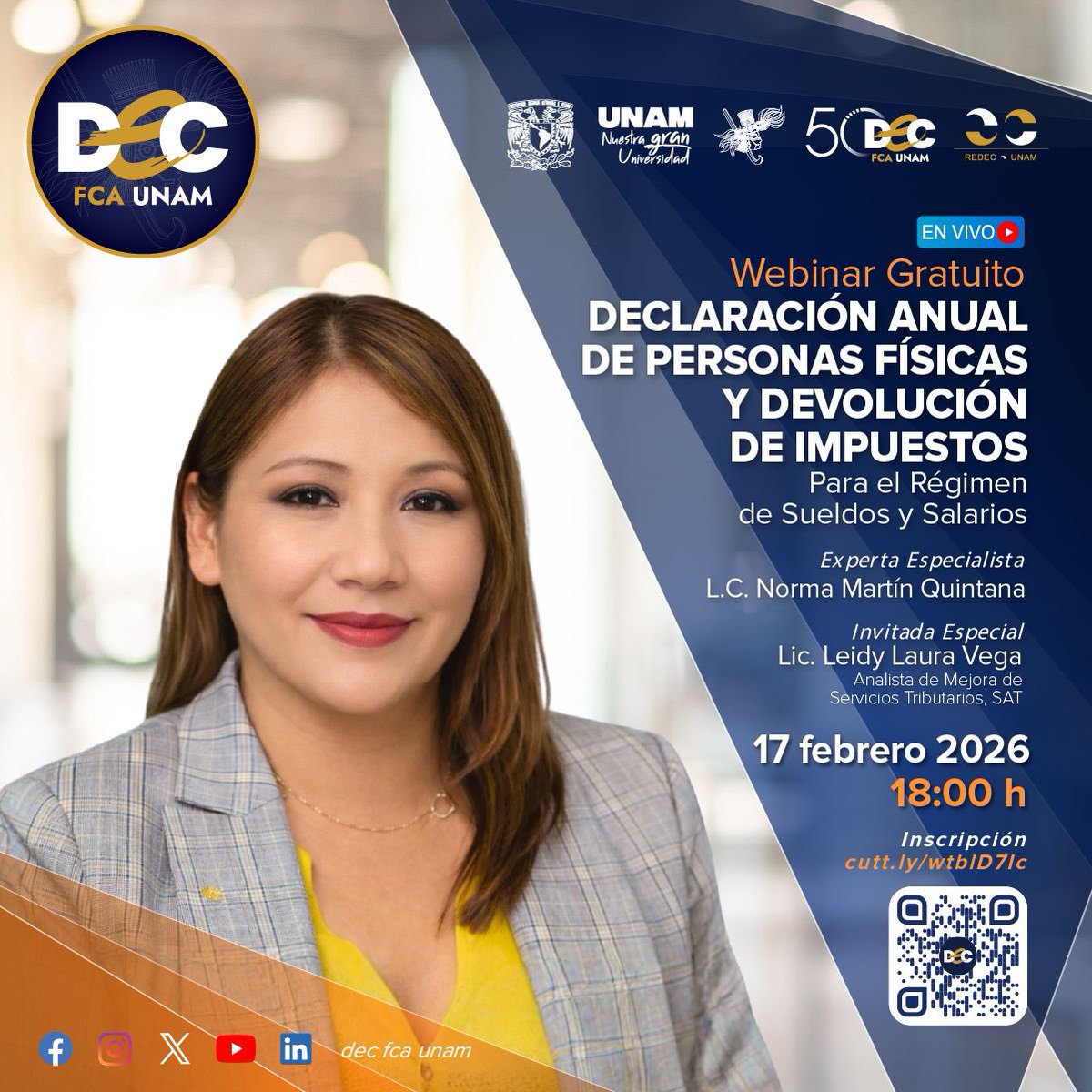 FCAUNAMOFICIAL's tweet image. Webinar gratuito:
Declaración Anual de Personas Físicas y Devolución de Impuestos
Para el Régimen de Sueldos y Salarios

👉 Reserva tu lugar (cupo limitado). ¡Actualízate y toma el control de tus impuestos!

#DeclaraciónAnual #DevoluciónDeImpuestos #ISR #PersonasFísicas