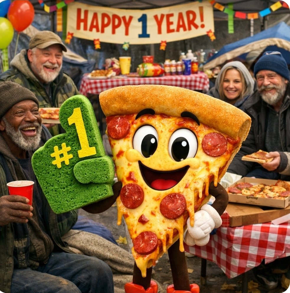Happy 1 Year $PIZZA! 🎊

 Built on #Solana, powered by the best community in the #MEMECOİN space🚀!

#Pizza has fed centuries — now we feed the future. A charitable social transaction giving back to those in need, one slice &amp; one block at a time! 🍕

<a href="/Pizza_on__Sol/">Pizza</a> $SOL $BTC $XRP