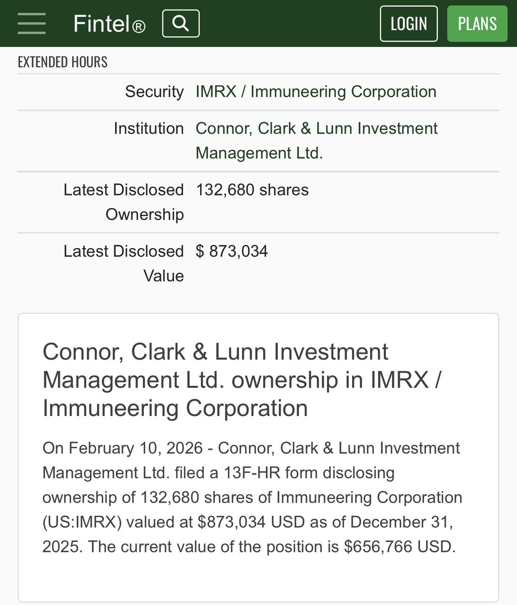 Connor, Clark &amp; Lunn Investment Management Ltd. filed a 13F-HR form disclosing ownership of 132,680 shares of Immuneering Corporation (US:IMRX) valued at $873,034 USD $imrx