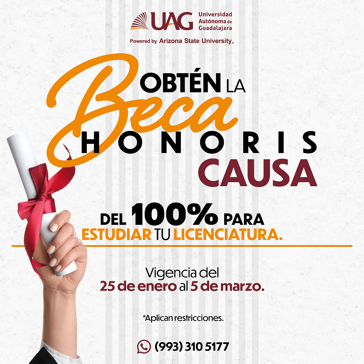 Obtén nuestra 𝗕𝗲𝗰𝗮 𝗛𝗼𝗻𝗼𝗿𝗶𝘀 𝗖𝗮𝘂𝘀𝗮 y estudia tu carrera profesional 𝘀𝗶𝗻 𝗰𝗼𝘀𝘁𝗼. ✅
Consulta las bases.

📩 𝗦𝗼𝗹𝗶𝗰𝗶𝘁𝗮 𝗺á𝘀 𝗶𝗻𝗳𝗼𝗿𝗺𝗮𝗰𝗶ó𝗻 𝗮𝗾𝘂í: bit.ly/BecaHonorisCau…