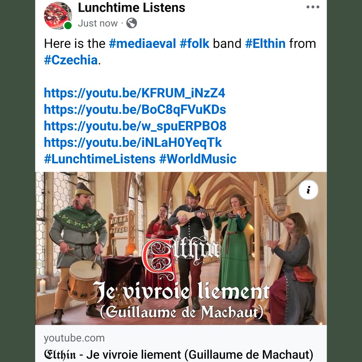LiamOMaraIV's tweet image. Here is the #mediaeval #folk band #Elthin from #Czechia.

youtu.be/KFRUM_iNzZ4
youtu.be/BoC8qFVuKDs
youtu.be/w_spuERPBO8
youtu.be/iNLaH0YeqTk
#LunchtimeListens #WorldMusic
