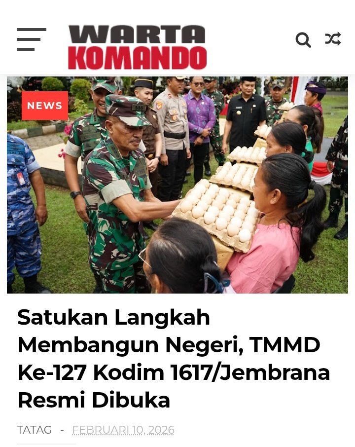 <a href="/tribunusgroup/">Tribunus Group</a> Satukan Langkah Membangun Negeri, TMMD Ke-127 Kodim 1617/Jembrana Resmi Dibuka
wartakomando.com/2026/02/satuka…