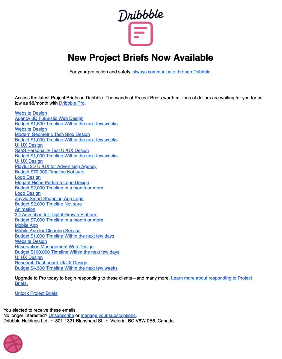 This is what Dribbble's email looks like...jeez