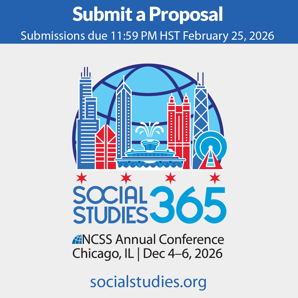 NCSSNetwork's tweet image. 📅 The theme of our 2026 Annual Conference is “Social Studies 365”. What does it mean to live the mission of #SocialStudies every day? 

➡️ Submit your proposal to present: hubs.li/Q03-C7Y80 #professionaldevelopment #NCSS2026 #edutwitter