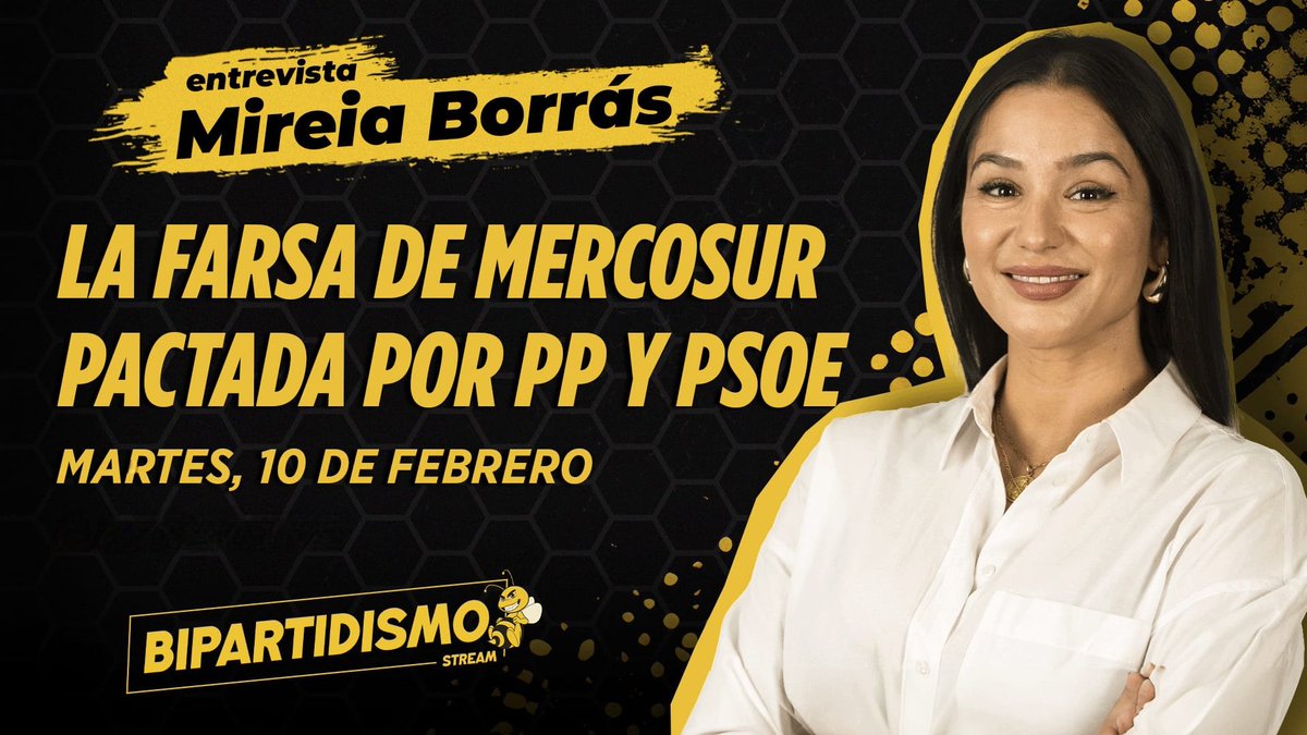 Bipartidismo_'s tweet image. 🔴 HOY, A LAS 21:30 HORAS:

Mireia Borrás DESMONTA la farsa de Mercosur pactada por PP y PSOE: “Arruinará al campo español”.

¡EN NUESTRO CANAL DE YOUTUBE!
