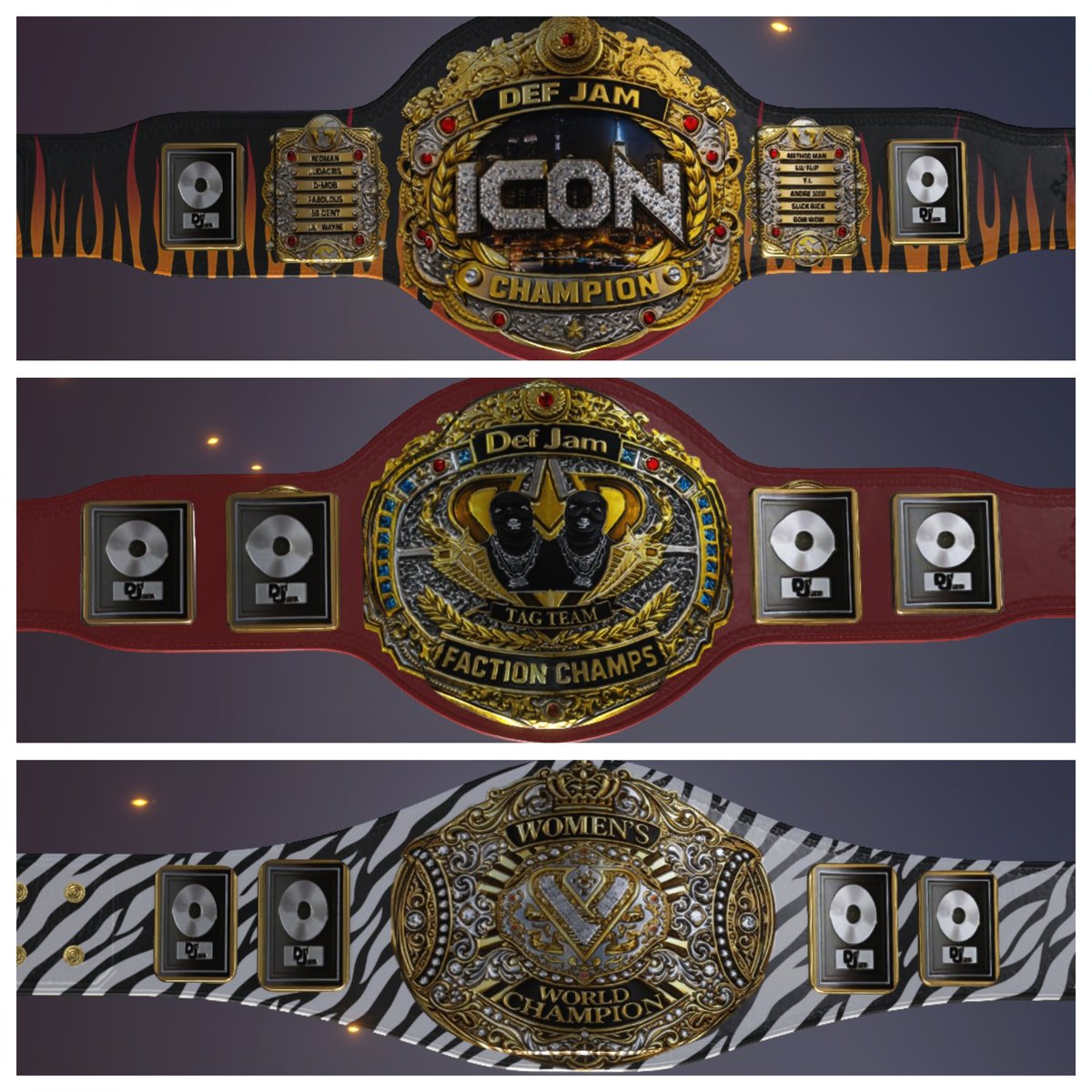 CJ_CAD50's tweet photo. Updated Def Jam championships now available in #wwe2k25 (Current Gen)
Tags:
#Defjam2k25 
#CAD50 
#Wrestlebars 
.
@DefJam 
@WWEGames 
@wrestlebars
@cornellgunter_
.
.
#cad50 #scorpionsoldiergaming  #defjamworldwar  #defjam #wwegames https://t.co/GzXd6Is4YU