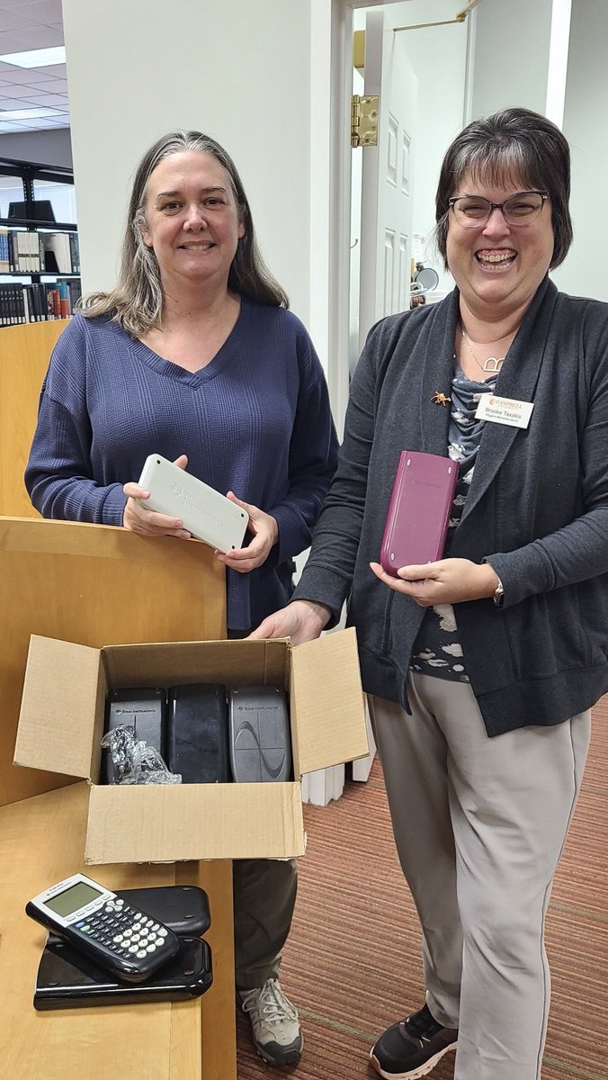 CU_Math's tweet photo. We were excited today to drop off 14 TI-83/ 84 calculators at Wiggins Memorial Library to be made available for student check-out.  Thank you so much to everyone who has donated calculators so far. We are continuing to collect them… message us for more information on donating! https://t.co/e5Vr147f22