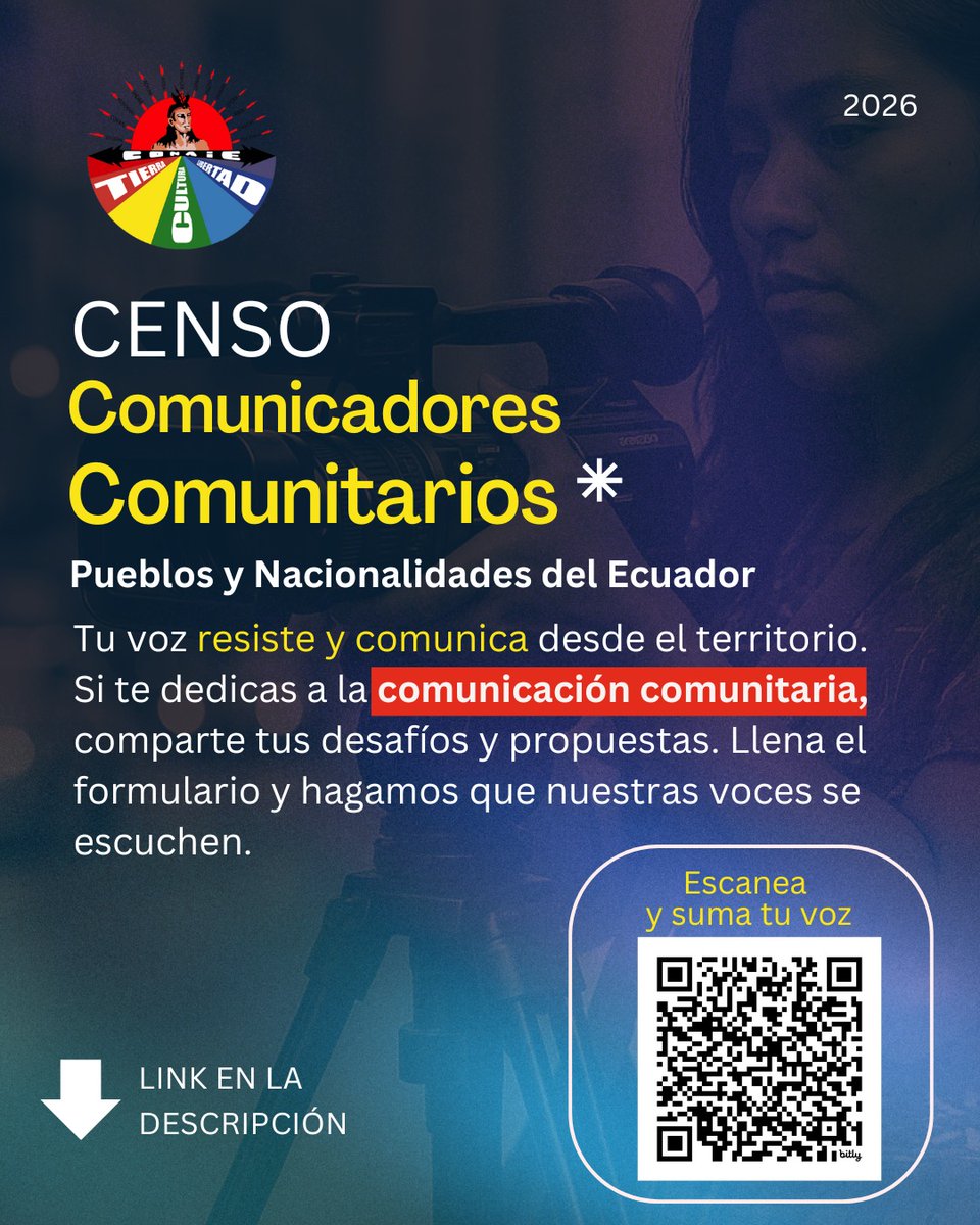 CONAIE_Ecuador's tweet photo. ⭕ Censo de Comunicadores Comunitarios de
Pueblos y Nacionalidades del #Ecuador.

Mapeamos desafíos y propuestas de la comunicación comunitaria.

👉 Participa aquí: https://t.co/UxbUEGPjCH

#CONAIE #ComunicaciónComunitaria #EnUnidad https://t.co/fRZ8yFZrMi