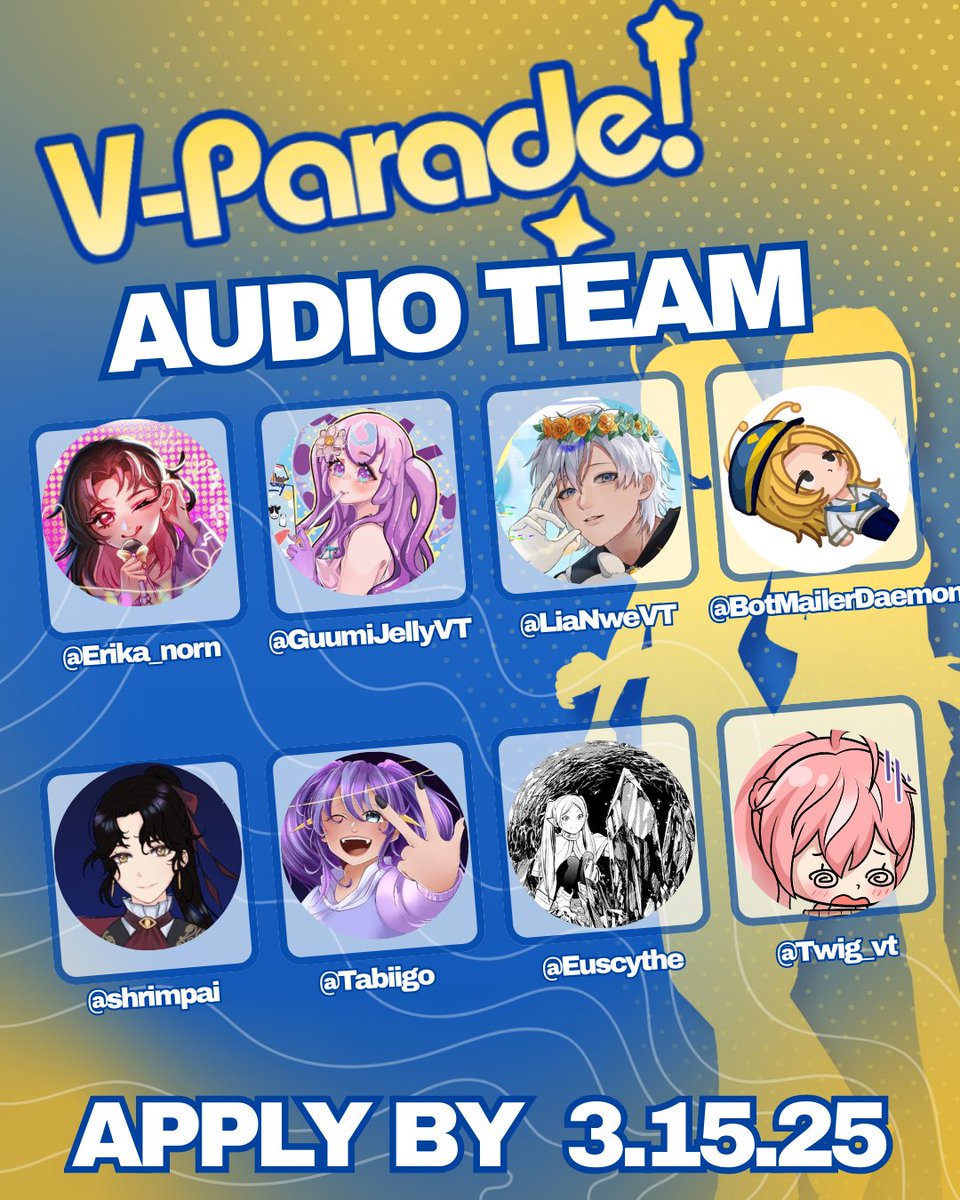 🔊AUDIO TEAM 🔊
💗<a href="/erika_norn/">Erika Norn 🦋🎤 || ENVtuber & VIdol</a>
💜<a href="/GuumiJellyVT/">Guumi Jelly 🪼♻️ NEW DUET COVER FEB 14TH</a>
💚<a href="/LiaNweVT/">Lia 🌩️🖊️ | Stream Hiatus!!!</a>
💛<a href="/BotMailerDaemon/">Mail Delivery Subsystem</a>
💙<a href="/shrimpai/">Shrimpai</a>
💜<a href="/Tabiigo/">Tabii ✨🪽🫐 // ON HER SCHOOL ARC</a>