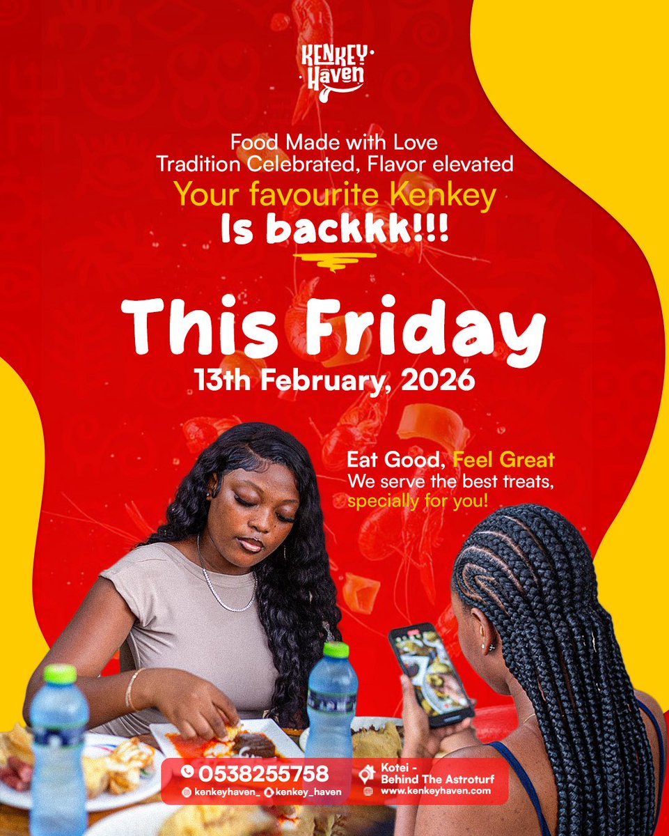 kenkey_haven's tweet photo. KENKEY HAVEN IS BACK!

Your favourite kenkey is back this Friday, 13th February.

Eat good, feel great at Kenkey Haven. https://t.co/4XHLtQaZqE