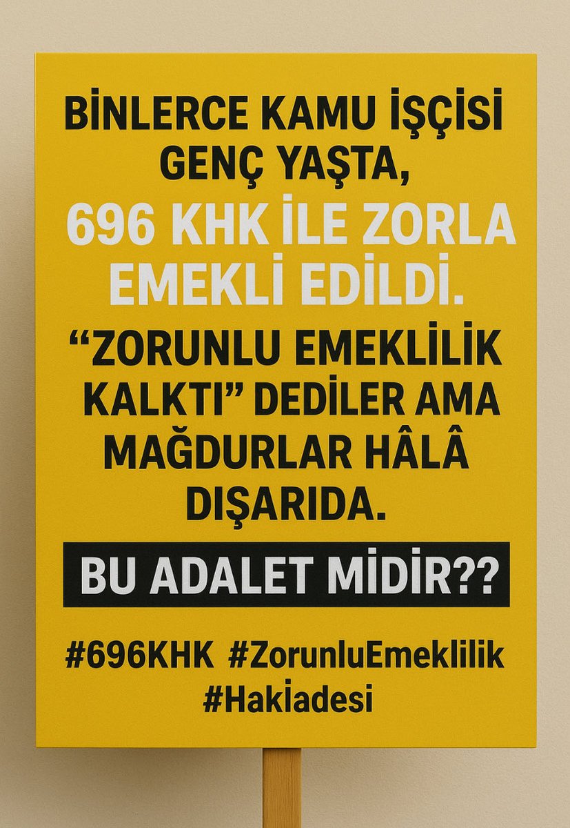 Zorunlu Emeklilik değil,gönüllülük esasına dayalı adil ve hakkaniyetli bir çalışma düzeni talep ediyoruz <a href="/RTErdogan/">Recep Tayyip Erdoğan</a> <a href="/isikhanvedat/">Prof. Dr. Vedat Işıkhan</a> <a href="/dbdevletbahceli/">Devlet Bahçeli</a> <a href="/eczozgurozel/">Özgür Özel</a> <a href="/MahmutDindar65/">Mahmut Dindar</a> <a href="/AKKADINGM/">AK Parti Kadın Kolları</a> <a href="/Akparti/">AK Parti</a> <a href="/alimahir/">Ali Mahir Başarır</a> #FBvGB #Abi